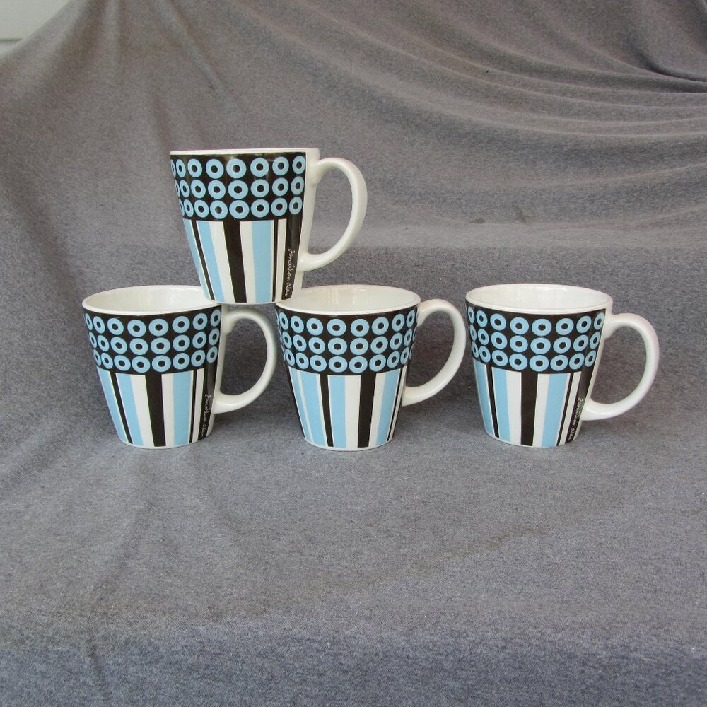 Jonathan Adler Happy Home circles & stripes 14 oz mugs set of 4 (W3271)